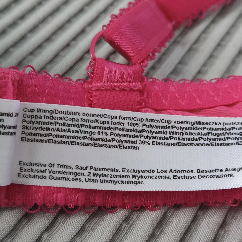 Freya Fascinate Uplift Balconette Bra 38D Hot‎ Pink Fuchsia Floral Eyelash Lace